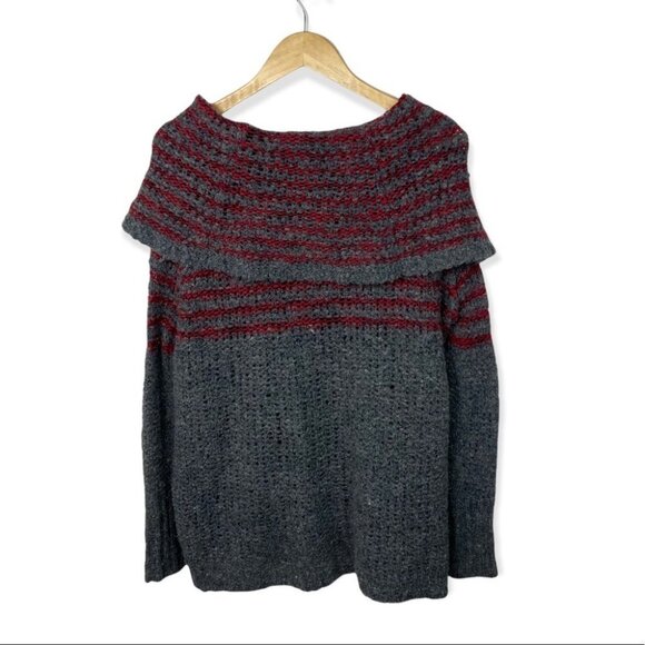 Free People Mohair Wool Linen Knit Engineer Sweater Grey Cowl Neck Fair‎ Isle XS - Picture 5 of 13